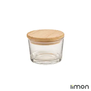 ظرف شیشه ای دربدار 190 میلی لیتر کادویی درب چوبی لیمون