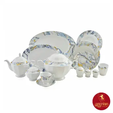 سرویس چینی زرین با کیفیت نئوکلاسیک طرح گلداستون 12 نفره 103 پارچه