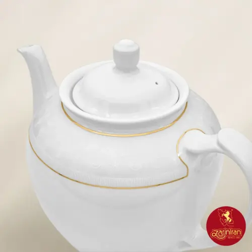 قوری چای هیئتی چینی زرین طرح سپید صدف