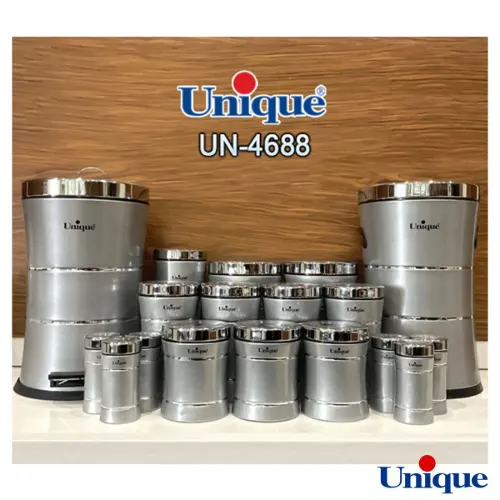سرویس آشپزخانه 18 پارچه کمر باریک خطی نقره ای استیل یونیک UN-4688