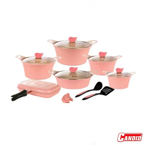 سرویس قابلمه 15 پارچه گرانیتی کاندید مدل کاپری گلبهی