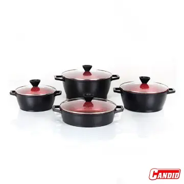 سرویس قابلمه گرانیتی 8 پارچه کاندید مدل ورونا رنگ مشکی داخل قرمز