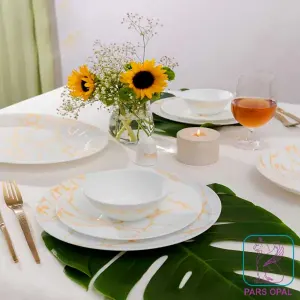 خرید سرویس آرکوپال 28 پارچه پارس اپال طرح ماربل طلایی کد 917