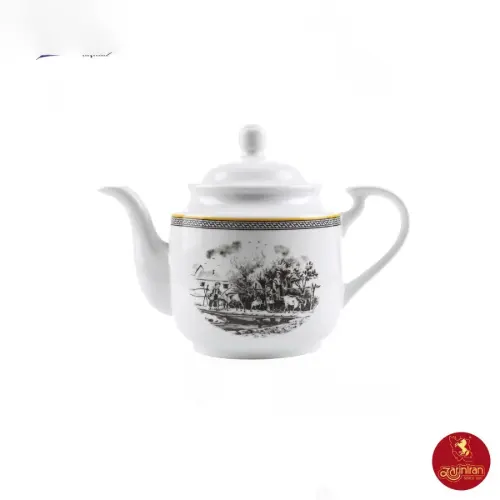 قوری چینی زرین استوانه طرح ویلیج سایز کوچک 3