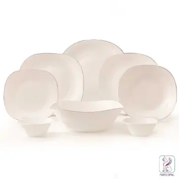 سرویس 28 پارچه پارس اپال مدل سفید مربع لب طلا