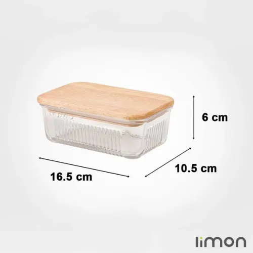 ظرف شیشه ای شیاردار 450 میلی لیتر درب چوبی لیمون 2190