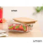ظرف شیشه ای شیاردار 450 میلی لیتر درب چوبی لیمون 2190
