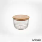 کاسه گرد شیشه ای لیمون 470 میلی لیتر درب چوبی 2175