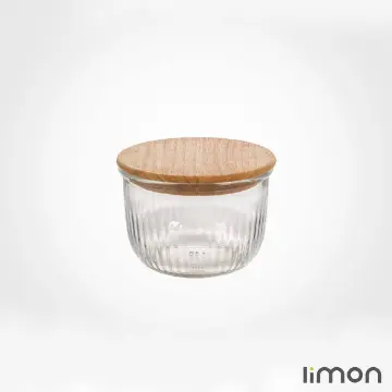کاسه گرد شیشه ای لیمون 470 میلی لیتر درب چوبی 2175