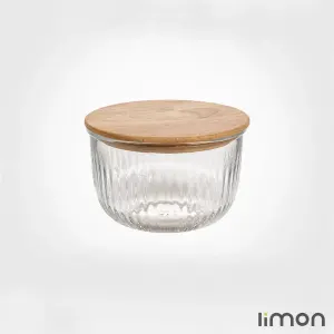 کاسه گرد شیشه ای لیمون 970 میلی لیتر درب چوبی 2176