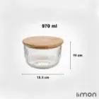 کاسه گرد شیشه ای لیمون 970 میلی لیتر درب چوبی 2176