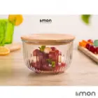 کاسه گرد شیشه ای لیمون 970 میلی لیتر درب چوبی 2176