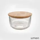 کاسه گرد شیشه ای لیمون 1.8 لیتر درب چوبی 2177