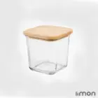 ظرف شیشه ای 860 میلی لیتر درب چوبی لیمون 2189