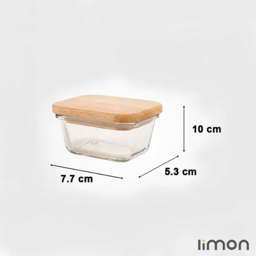 ظرف شیشه ای 180 میلی لیتر درب چوبی لیمون 2187