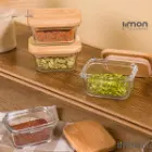 ظرف شیشه ای 180 میلی لیتر درب چوبی لیمون 2187