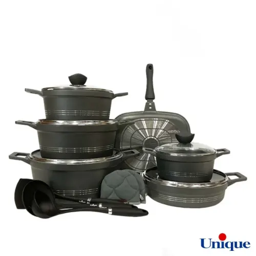 سرویس قابلمه گرانیتی یونیک 15 پارچه کلاسیک طوسی UN-7777