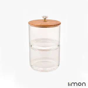 ظرف شیشه ای لیمون 2 طبقه درب چوبی با تضمین بهترین کیفیت