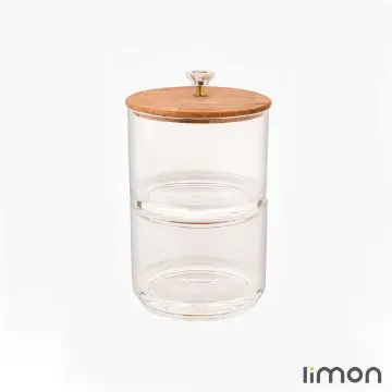 ظرف شیشه ای لیمون 2 طبقه درب چوبی 2167