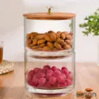 ظرف شیشه ای لیمون 2 طبقه درب چوبی 2167