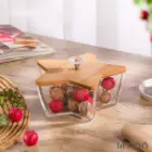 ظرف شیشه ای ستاره ای لیمون درب چوبی 2285