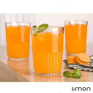 لیوان شیشه ای لیمون شیار دار 350 سی سی سه عددی 2217