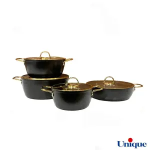 سرویس قابلمه یونیک مشکی 8 پارچه درب فلت طلایی UN-8307