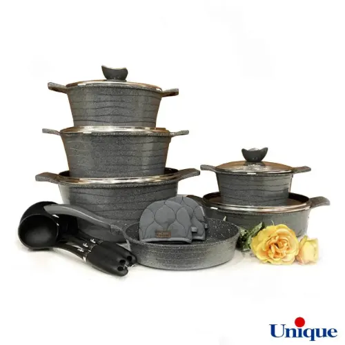 سرویس قابلمه گرانیتی یونیک 14 پارچه لاین طوسی UN-7961