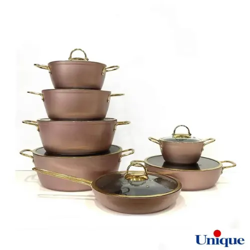 سرویس قابلمه یونیک زرگلد 14 پارچه درب منحنی طلایی UN-8320