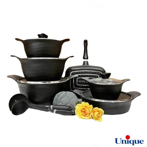 سرویس قابلمه یونیک 15 پارچه مشکی رز UN-7971