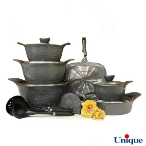 سرویس قابلمه گرانیتی یونیک 15 پارچه طوسی نقره ای رز UN-7977