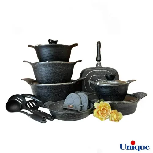 خرید سرویس قابلمه یونیک 16 پارچه رز مشکی گرانیتی UN-7941