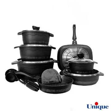 سرویس قابلمه با کیفیت گرانیتی یونیک 16 پارچه بلا مشکی UN-8899