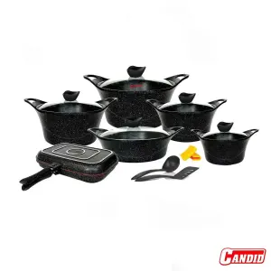 سرویس قابلمه 15 پارچه گرانیتی کاندید مدل کاپری دو رو مشکی