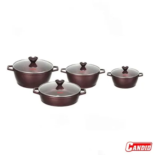 سرویس قابلمه گرانیتی 8 پارچه کاندید مدل ورونا رنگ زرشکی