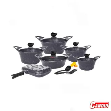 سرویس قابلمه 15 پارچه گرانیتی کاندید مدل کاپری دو رو خاکستری