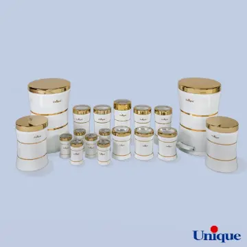 سرویس آشپزخانه 18 پارچه یونیک کمرباریک خطی سفید طلایی UN-4597