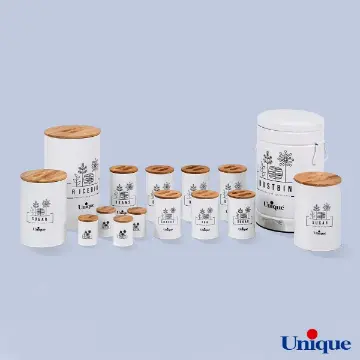 سرویس آشپزخانه 15 پارچه یونیک  فانتزی سفید گل درب بامبو UN-8013