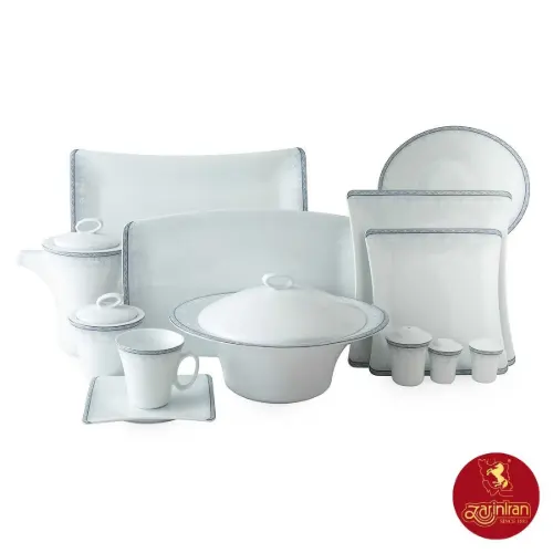 سرویس چینی زرین وینچی طرح وایت رز 12 نفره 97 پارچه