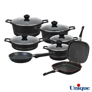 سرویس قابلمه 16 پارچه یونیک مدل کلاسیک رنگ مشکی UN-7701