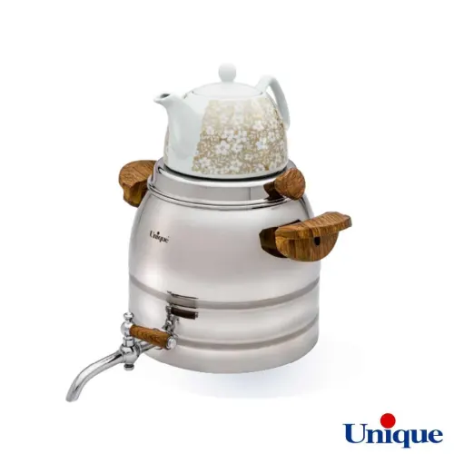 کتری و قوری یونیک استیل شیر دار 6 لیتر UN-7220 دسته طرح چوب
