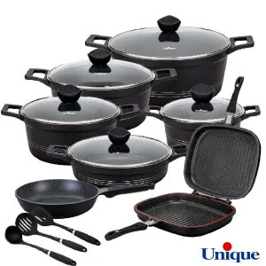 قیمت و خرید سرویس قابلمه گرانیتی یونیک 16 پارچه کلاسیک مشکی مات UN-7820