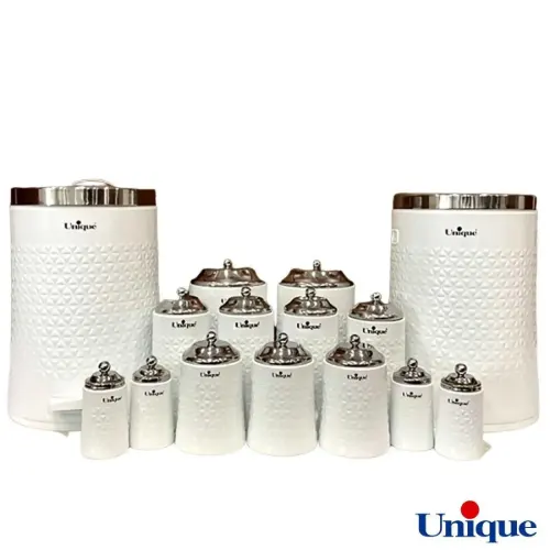 سرویس آشپزخانه 15 پارچه یونیک گلکسی سفید درب استیل UN-4609