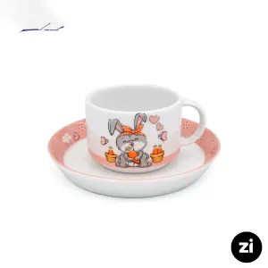 فنجان و نعلبکی چای خوری چینی زرین ZI فرم اس هپی ربیت 2 پارچه