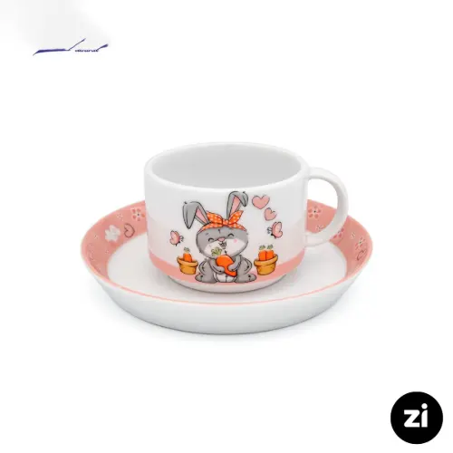 فنجان و نعلبکی چای خوری چینی زرین ZI فرم اس هپی ربیت 2 پارچه