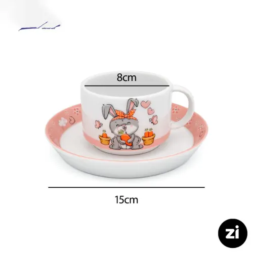 فنجان و نعلبکی چای خوری چینی زرین ZI فرم اس هپی ربیت 2 پارچه