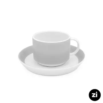 فنجان و نعلبکی چای خوری چینی زرین ZI فرم اس پاستل طوسی 2 پارچه