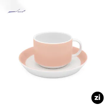 فنجان و نعلبکی چای خوری چینی زرین ZI فرم اس پاستل گلبهی 2 پارچه