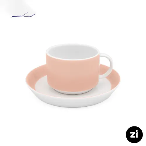 فنجان و نعلبکی چای خوری چینی زرین ZI فرم اس پاستل گلبهی 2 پارچه