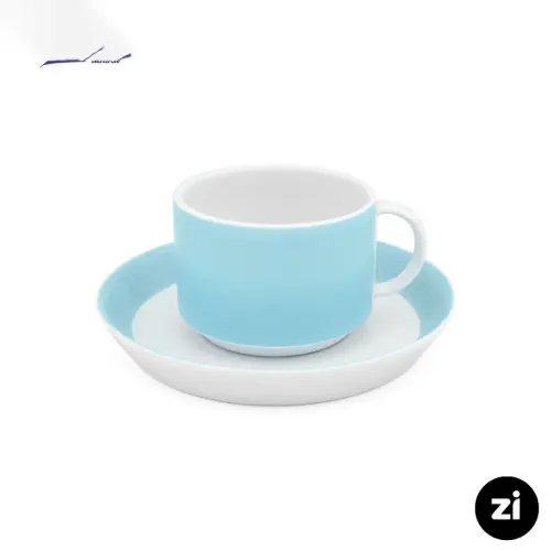 فنجان و نعلبکی چای خوری چینی زرین ZI فرم اس پاستل آبی 2 پارچه